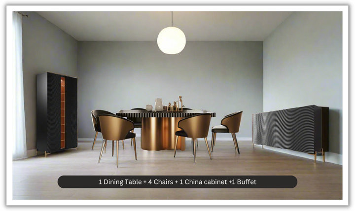 ESF Italia Wave Dark Gray Dining Set (Dining Table + Chairs + China Cabinet + Buffet)