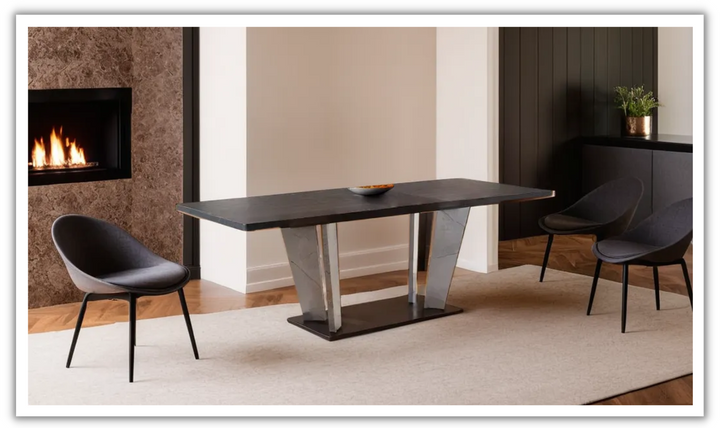 Jennifer Italia Travertine Premium Extendable Wooden Dining Table in Gray