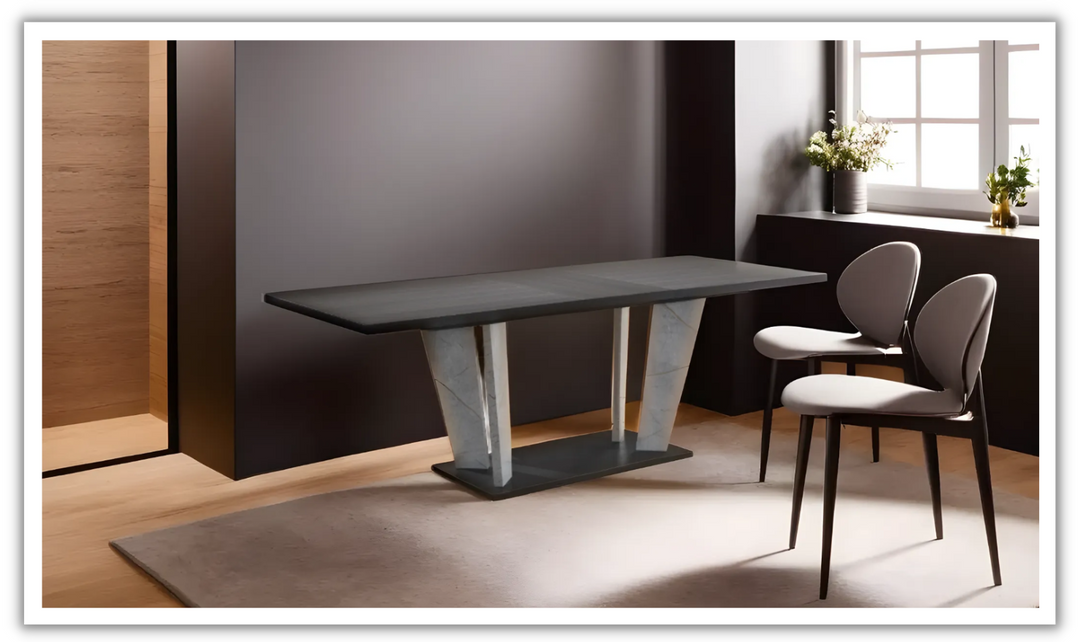 Jennifer Italia Travertine Premium Extendable Wooden Dining Table in Gray