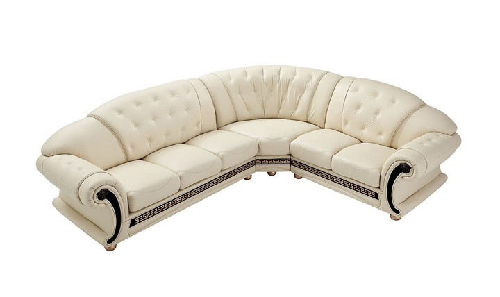 ESF Italia Apolo 6-Seater L-Shaped Leather Sectional Sofa with Rolled Arms