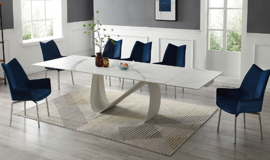 European Ceramic Top Marble Design Extension Dining Table- Jennifer Furniture