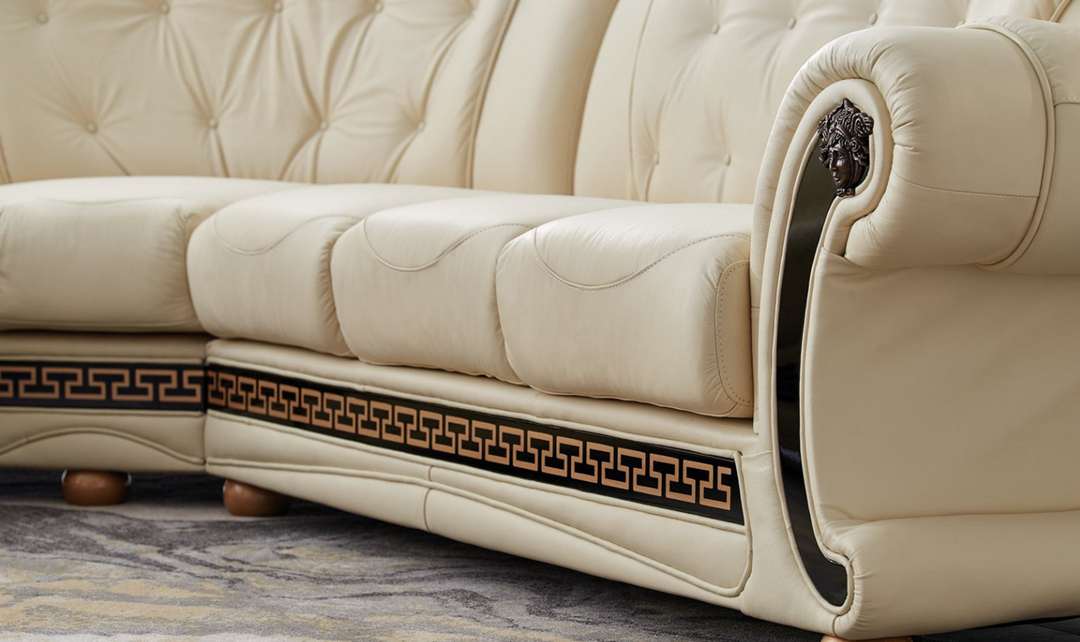 ESF Italia Apolo 6-Seater L-Shaped Leather Sectional Sofa with Rolled Arms