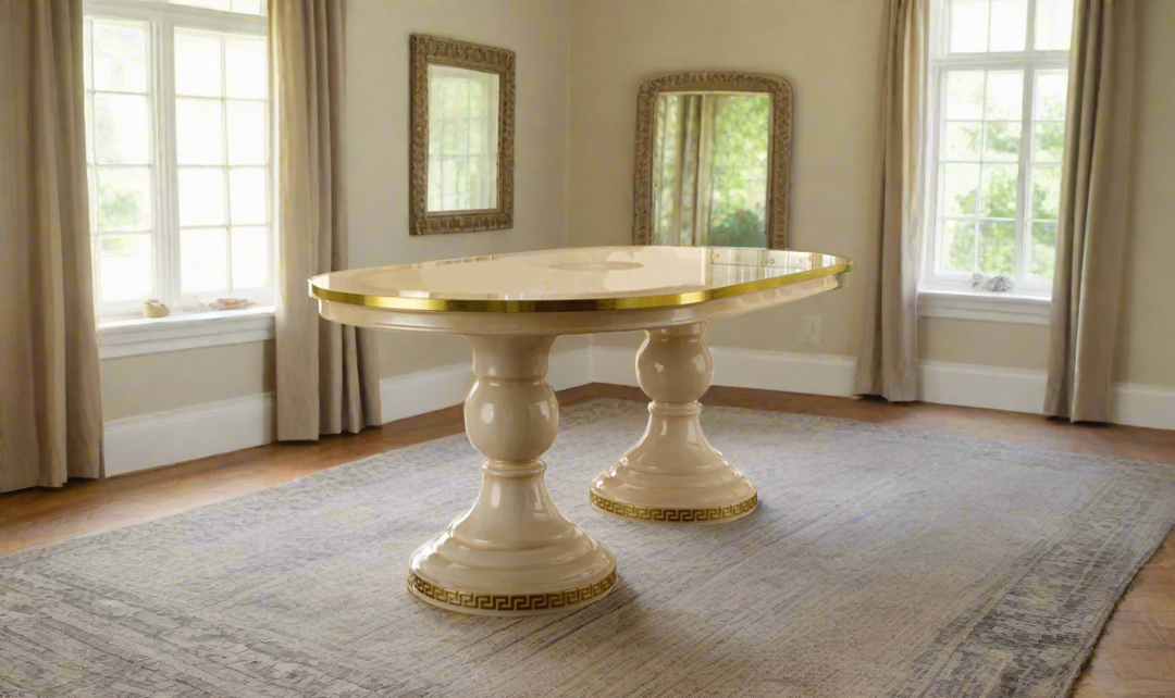 ESF Italia Aida Extendable Oval Shaped Dining Table in Ivory- Jennifer Furniture