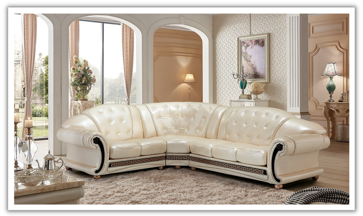 ESF Italia Apolo 6-Seater L-Shaped Leather Sectional Sofa with Rolled Arms