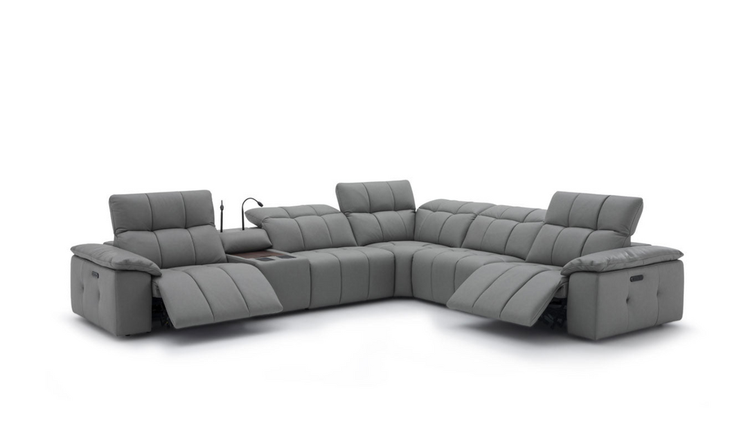 Beaumont 6 Pieces Leather Power Recliner Sectional Sofa in Premium Leather- Jennifer Furniture