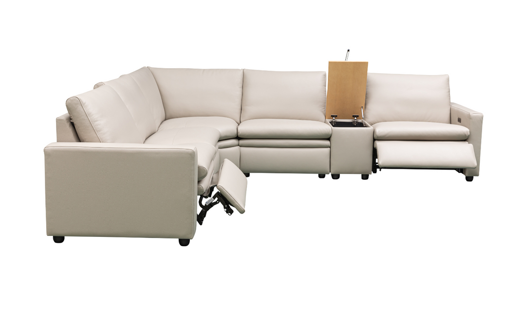 Klaussner Roma 6-Piece Beige Leather Power Reclining Sectional Sofa
