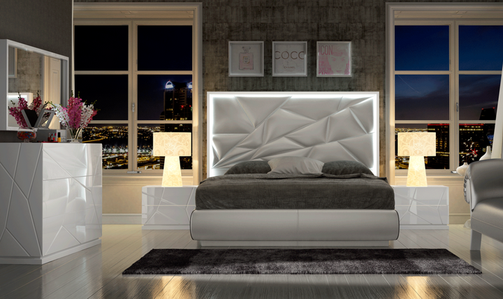 ESF Furniture Kiu Faux White Leather Upholstered Bedroom Set- Jennifer Furniture