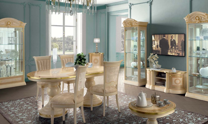 ESF Italia Aida Extendable Oval Shaped Dining Table in Ivory- Jennifer Furniture