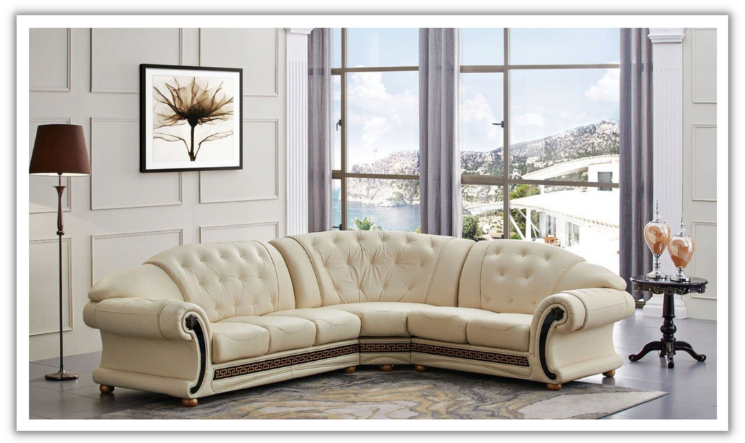 ESF Italia Apolo 6-Seater L-Shaped Leather Sectional Sofa with Rolled Arms