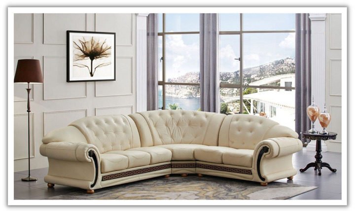 ESF Italia Apolo 6-Seater L-Shaped Leather Sectional Sofa with Rolled Arms