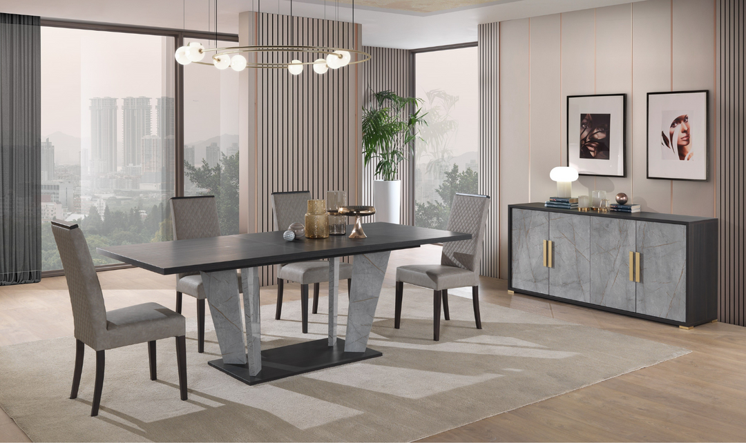 Jennifer Italia Travertine Premium Extendable Wooden Dining Table in Gray