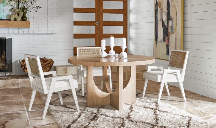 Universal Callon Round Dining Table With Half-Moon-Shaped Pedestals
