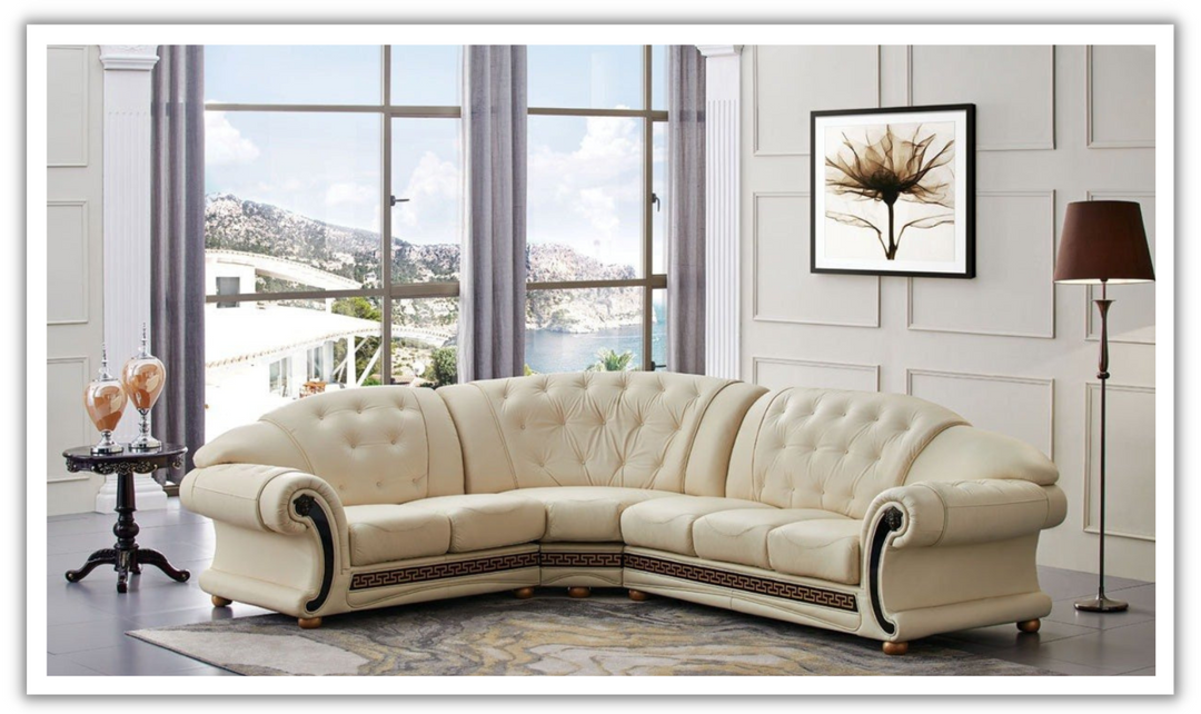 ESF Italia Apolo 6-Seater L-Shaped Leather Sectional Sofa with Rolled Arms