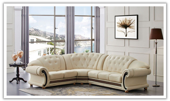 ESF Italia Apolo 6-Seater L-Shaped Leather Sectional Sofa with Rolled Arms