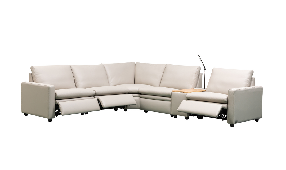Klaussner Roma 6-Piece Beige Leather Power Reclining Sectional Sofa