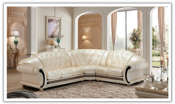 ESF Italia Apolo 6-Seater L-Shaped Leather Sectional Sofa with Rolled Arms