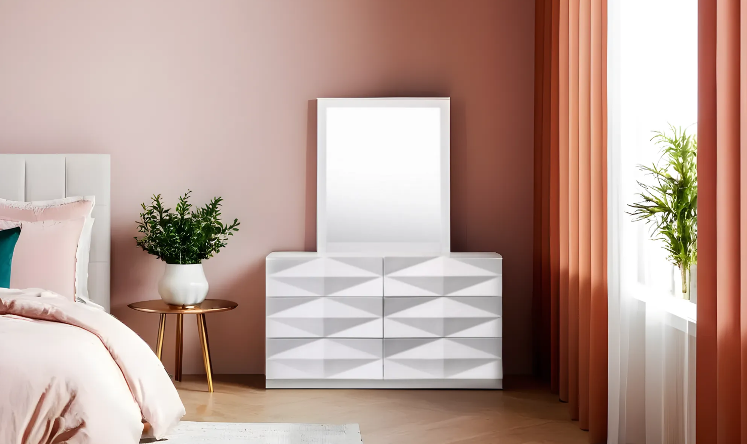 Jennifer Italia Bubble 6-Drawers Dresser with Mirror in