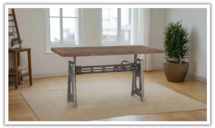 HTD Industrial Loft Office Desk With Adjustable Crank In Gray Zinc