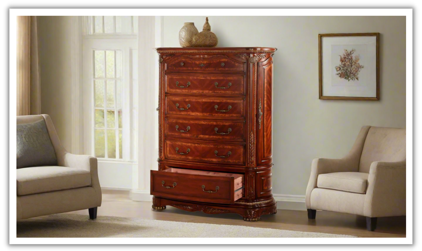 AICO Cortina 2 Doors & 6 Drawer Storage Chest in Honey Walnut