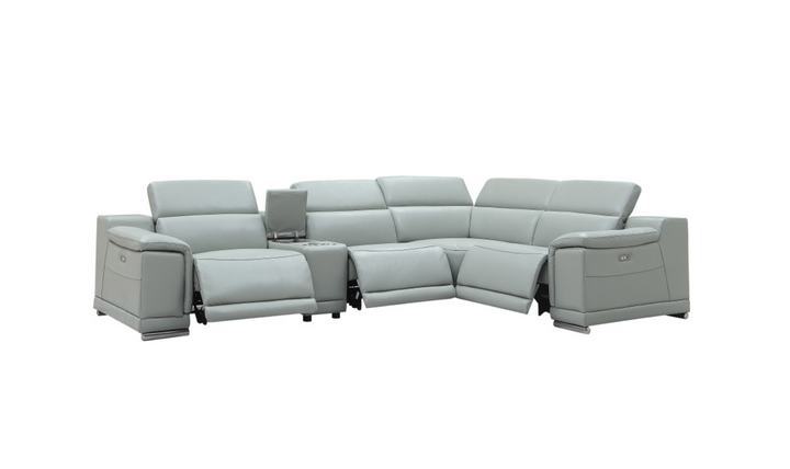 Gio Italia Hartley Power Motion Leather Sectional Sofa in Light Gray- Jennifer Furniture