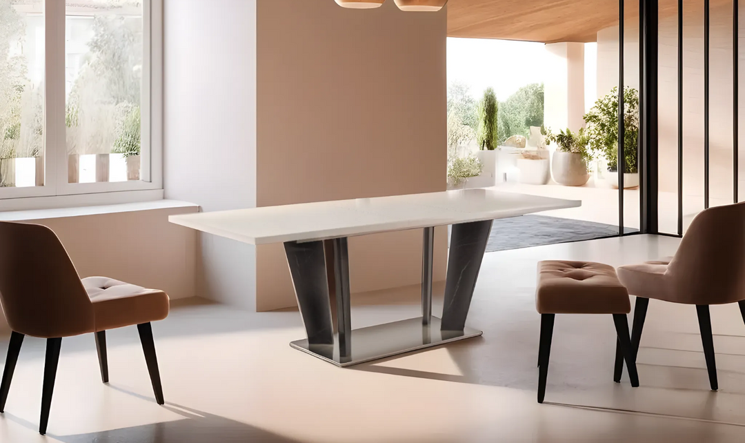 Sonia Extendable Wooden Dining Table With Marble Legs - Jennifer Furniture