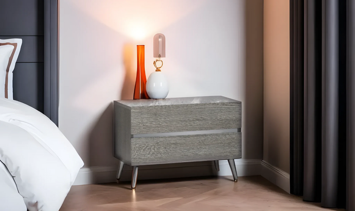 Jennifer Italia Victoria 2- Drawers Premium Nightstand In Light Gray - Jennifer Furniture