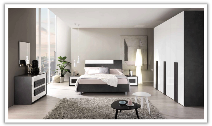 ESF Italia Panarea King/Queen Size Bedroom Set With Mat Finish (Bed + Dresser + Mirror + Nightstand)