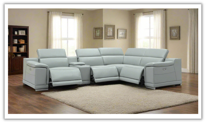 Gio Italia Hartley Power Motion Leather Sectional Sofa in Light Gray- Jennifer Furniture