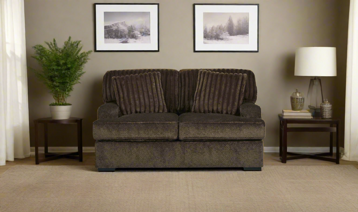 Ashley Aylesworth Fabric Loveseat With Pillows In Chocolate Brown- Jennifer Furniture