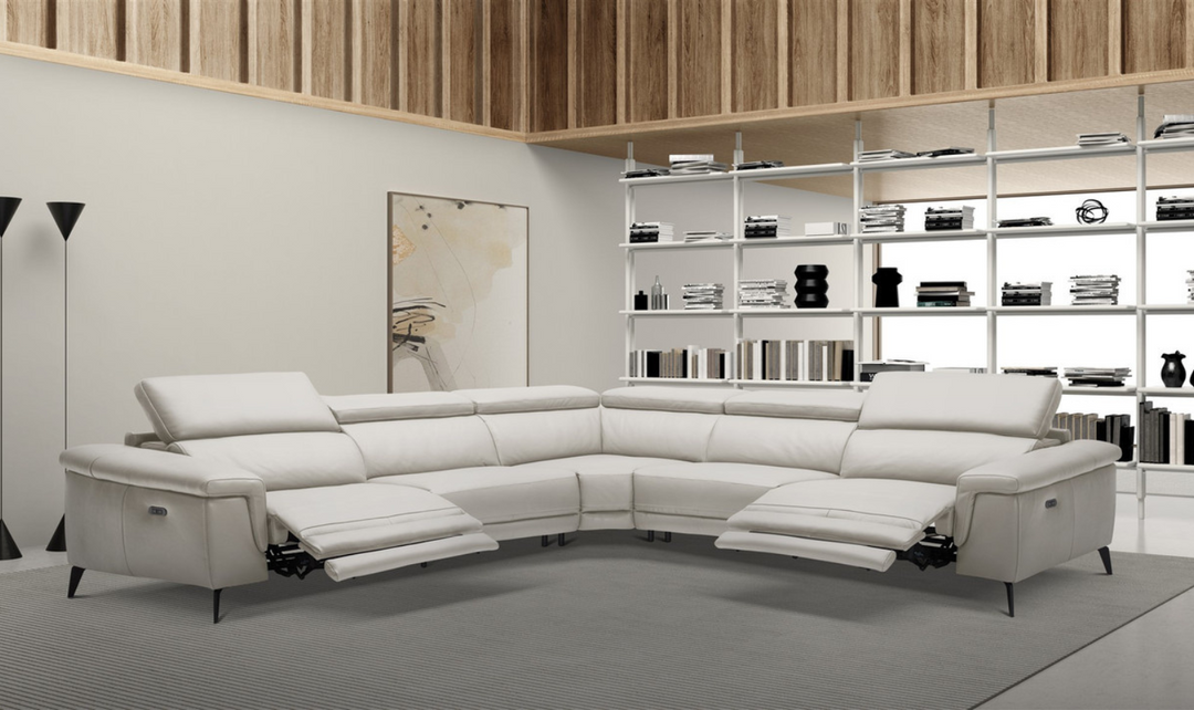 Gio Italia Hendrix Leather Power Sectional Sofa with Two Recliners