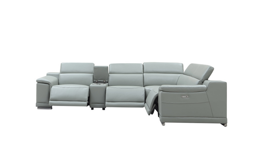 Gio Italia Hartley Power Motion Leather Sectional Sofa in Light Gray- Jennifer Furniture