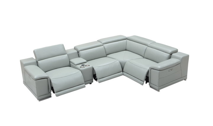 Gio Italia Hartley Power Motion Leather Sectional Sofa in Light Gray- Jennifer Furniture