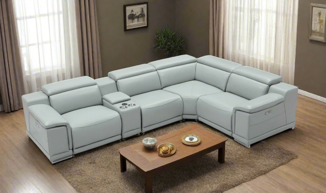 Gio Italia Hartley Power Motion Leather Sectional Sofa in Light Gray- Jennifer Furniture