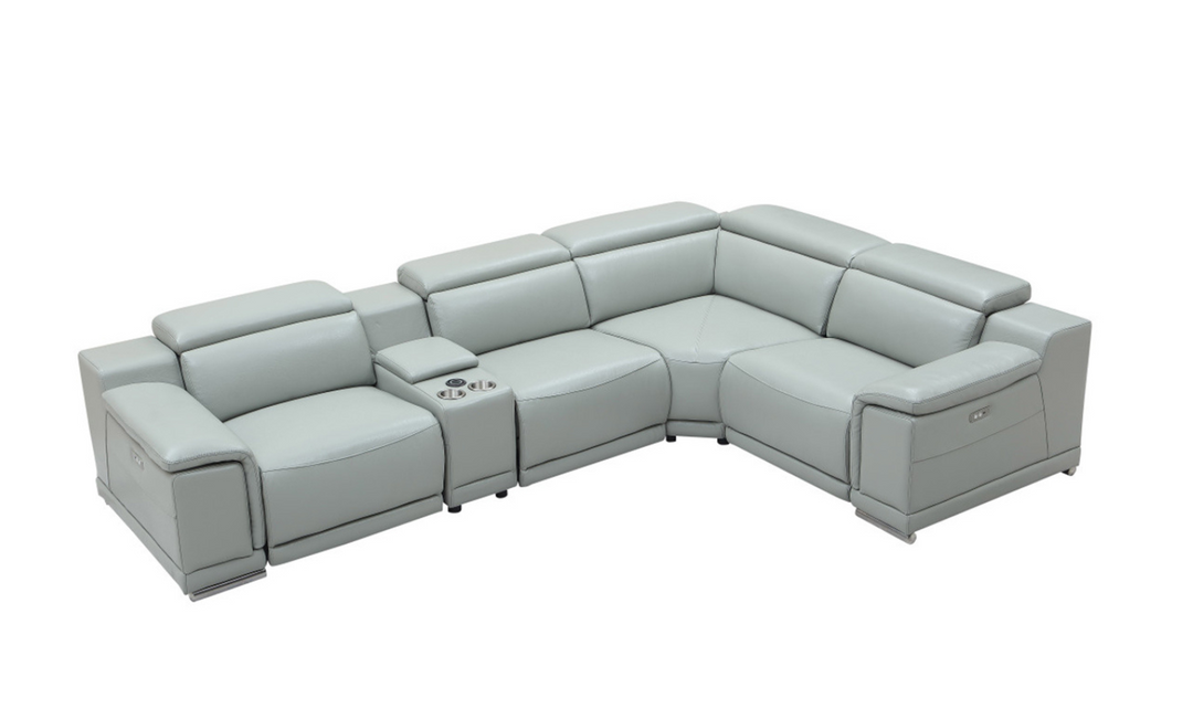 Gio Italia Hartley Power Motion Leather Sectional Sofa in Light Gray- Jennifer Furniture