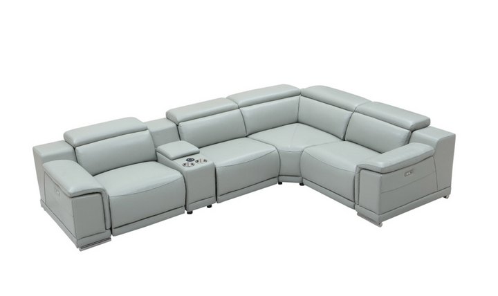 Gio Italia Hartley Power Motion Leather Sectional Sofa in Light Gray- Jennifer Furniture