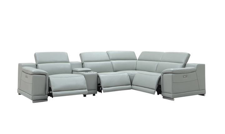 Gio Italia Hartley Power Motion Leather Sectional Sofa in Light Gray- Jennifer Furniture