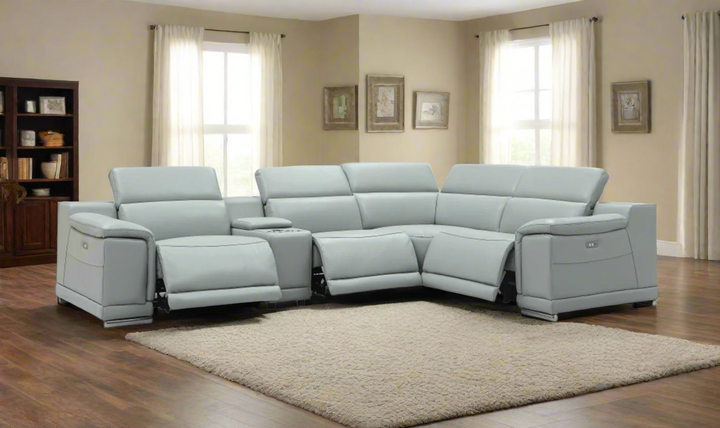 Gio Italia Hartley Power Motion Leather Sectional Sofa in Light Gray- Jennifer Furniture