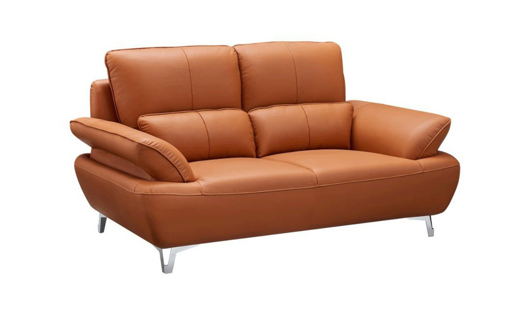 ESF Furniture Top Grain Leather Manta Living Room Set in Orange- Jennifer Furniture