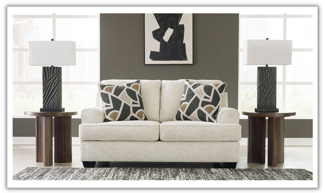 Heartcort Loveseat in fabric with 2 Pillows- Jennifer Furniture