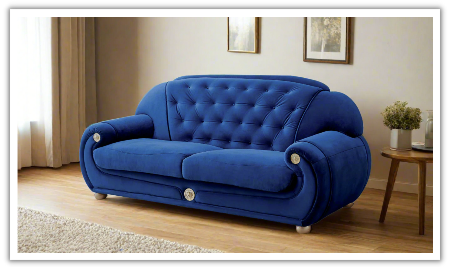 Buy ESF Italia Giza 2 Seater Tufted Back Fabric Sofa In Dark Blue