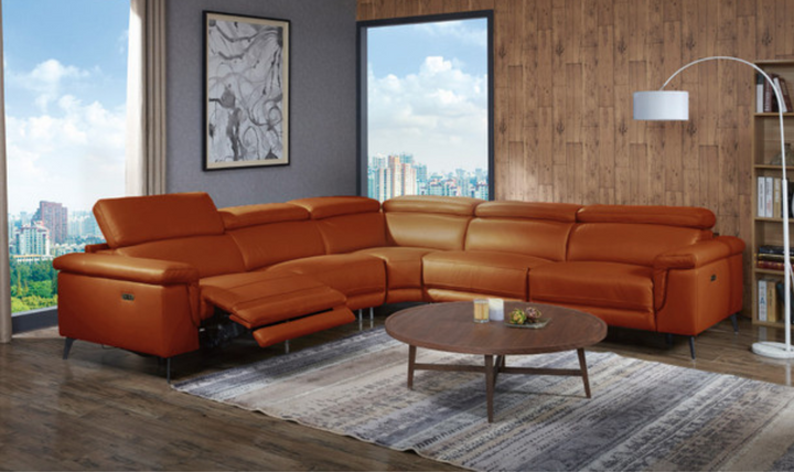 Gio Italia Hendrix Leather Power Sectional Sofa with Two Recliners