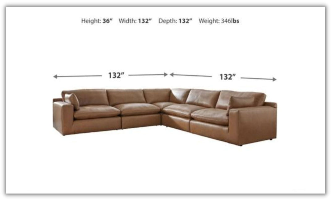 Emilia 5-Piece Leather Sectional with Removable Cushions