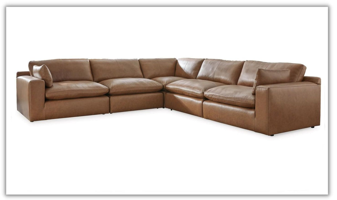 Emilia 5-Piece Leather Sectional with Removable Cushions
