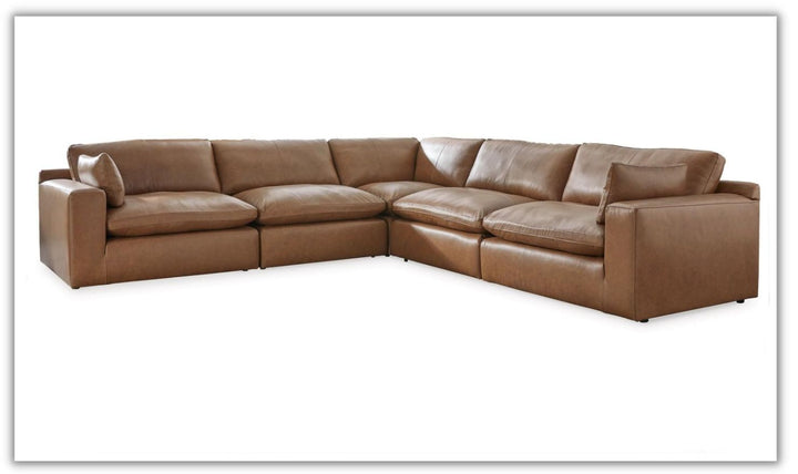 Emilia 5-Piece Leather Sectional with Removable Cushions