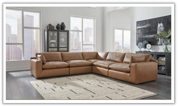 Emilia 5-Piece Leather Sectional with Removable Cushions