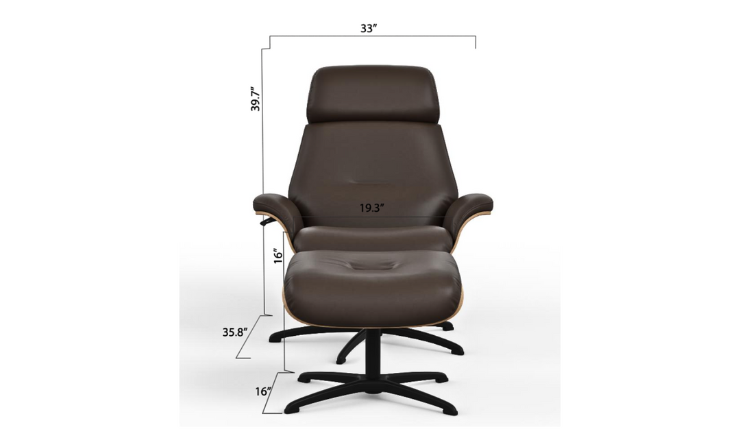 Falcon Leather Swivel Manual Recliner Chair with Footstool-Jennifer Furniture