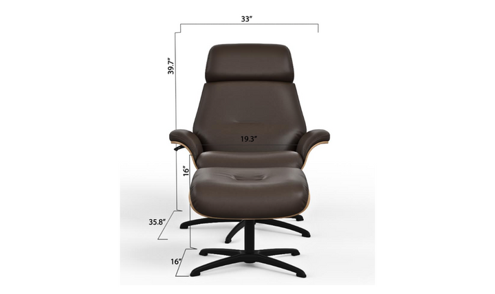 Falcon Leather Swivel Manual Recliner Chair with Footstool-Jennifer Furniture