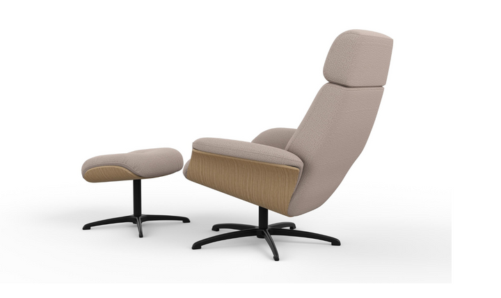 Falcon Leather Swivel Manual Recliner Chair with Footstool-Jennifer Furniture