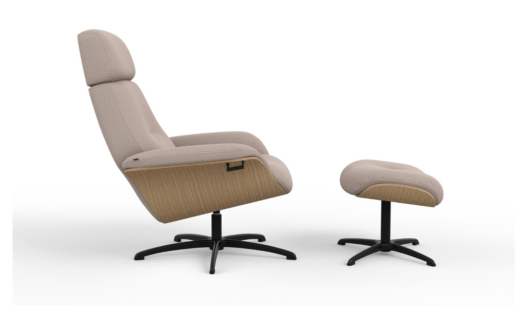 Falcon Leather Swivel Manual Recliner Chair with Footstool-Jennifer Furniture