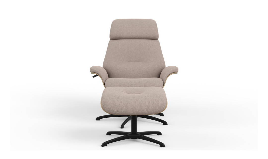 Falcon Leather Swivel Manual Recliner Chair with Footstool-Jennifer Furniture